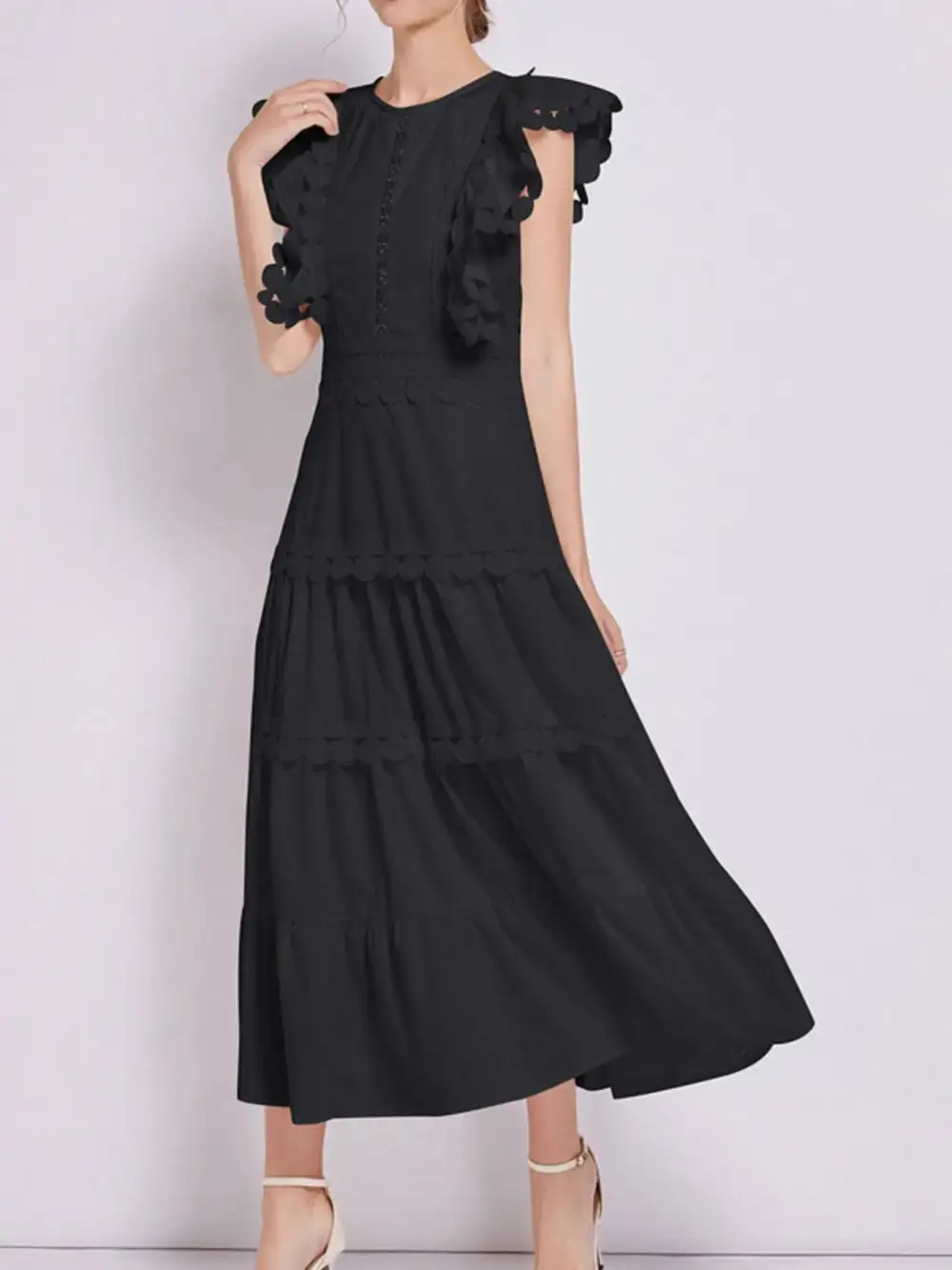 Embroidered Ruffle Tiered Dress Casual