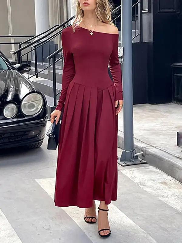 High Pleated Long Maxi Dress