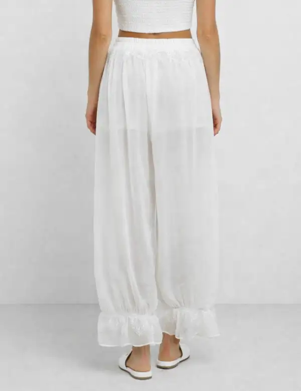 Lace Panel Elastic Waist Lantern Pants