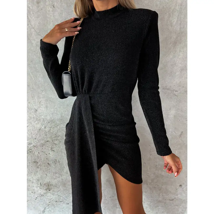 Heathered Mock Neck Long Sleeve Mini Dress