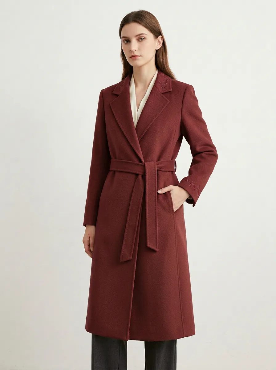 Women's Minimalist Floral Embroidery Camel Printed Coat