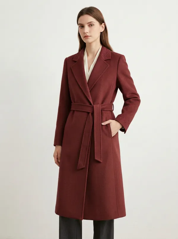 Women's Minimalist Floral Embroidery Camel Printed Coat