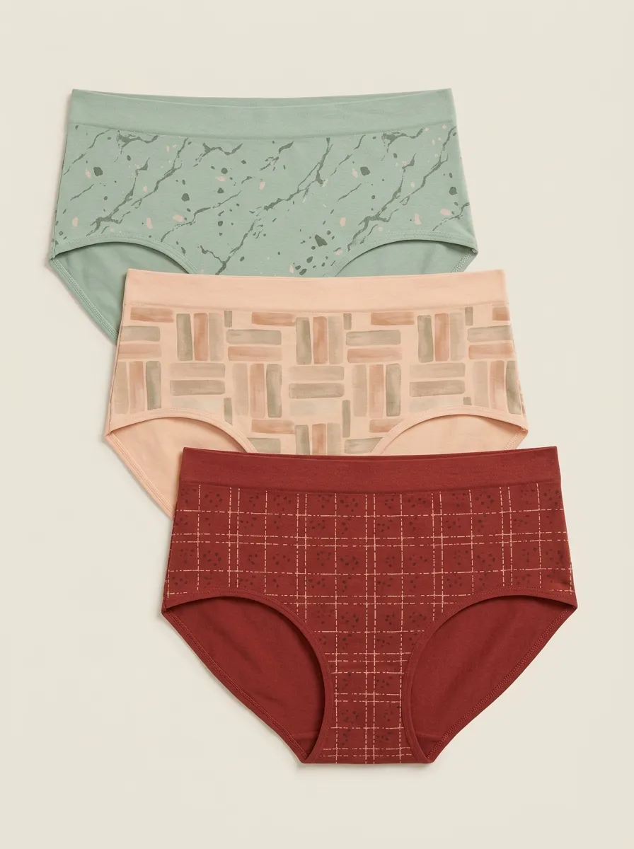 Women's Geometric Marble Plaid Print 3-Pack Briefs