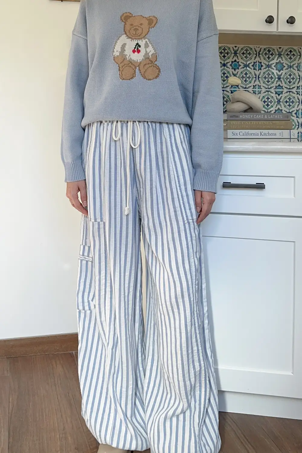 Washed Cotton Striped Relaxed Trousers