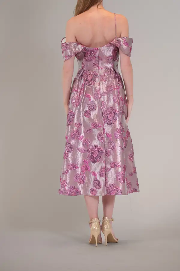 Off Shoulder Jacquard Midi Dress
