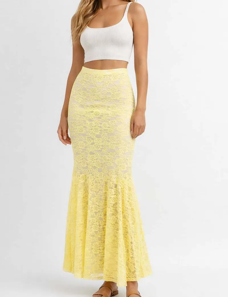 Chic Lace Flared Hem Maxi Skirt