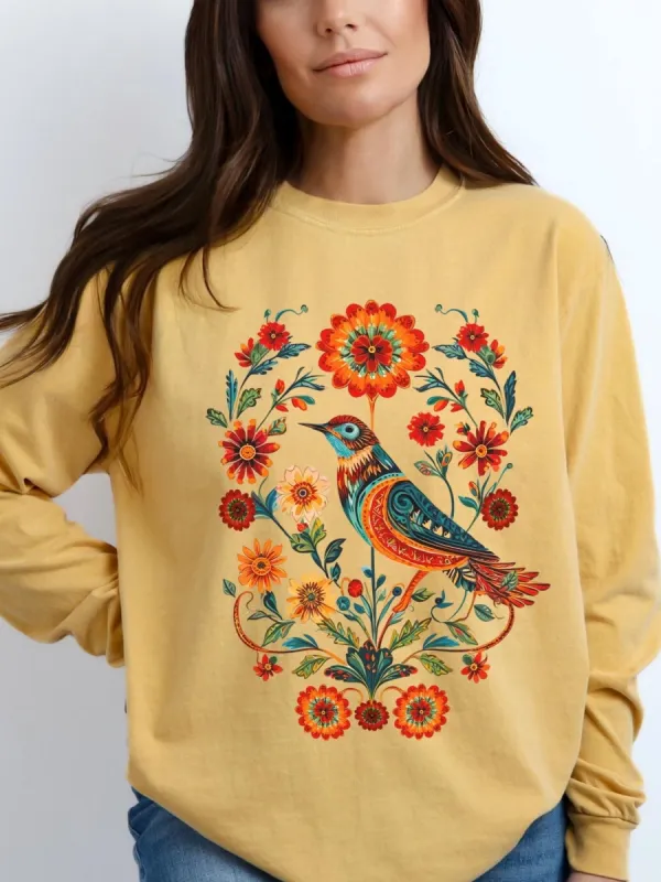 Folk Art Bird & Floral T-Shirt
