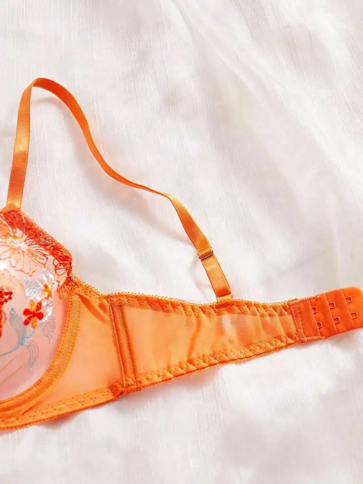 Modern Floral Embroidered Sheer Lingerie Set