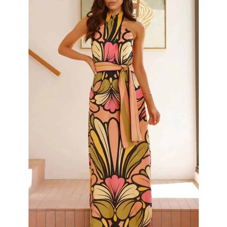 Printed Halter Neck Maxi Cami Dress