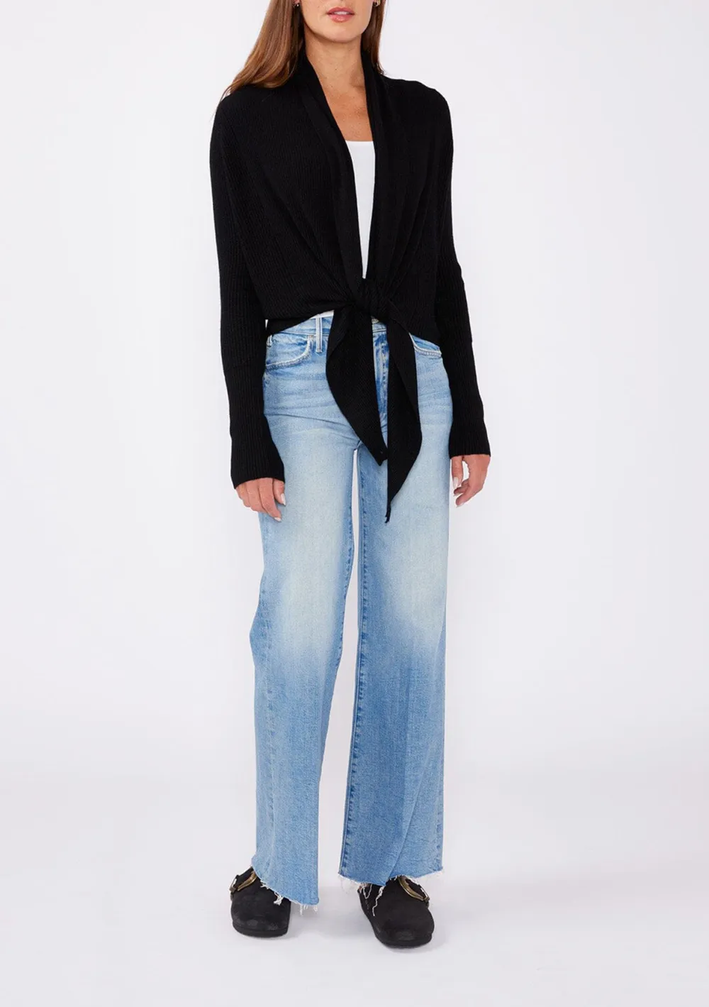 Ribbed Tie Front Long Sleeve Cardigan