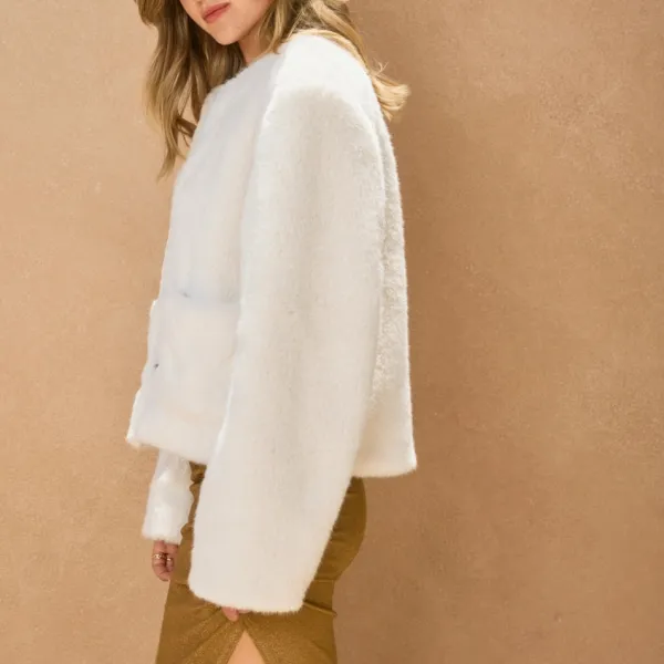 Patch Pocket Faux Fur Jacket