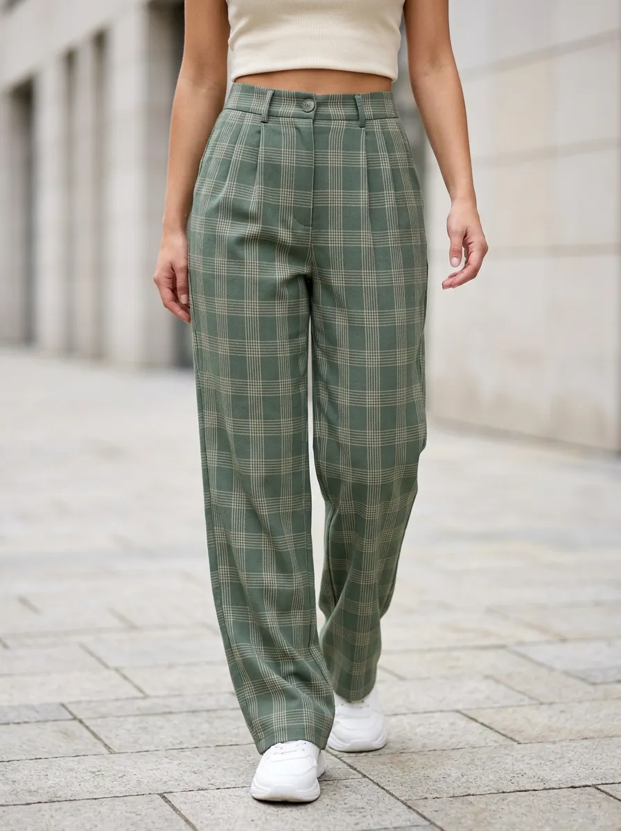 Women's Plaid Print Casual Pants