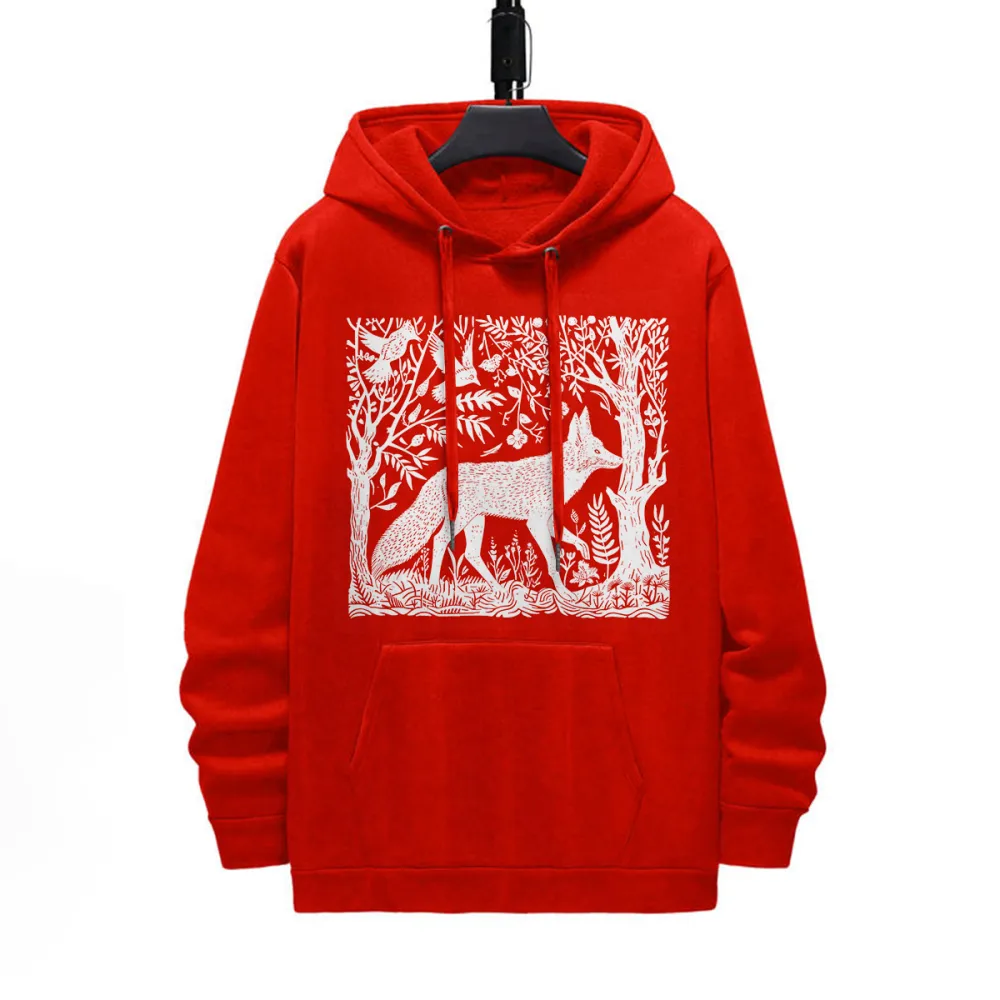 Fox In The Forest Pattern Printed Hoodie