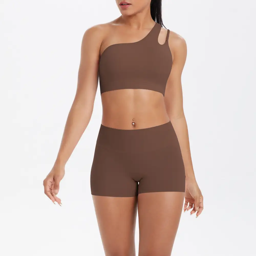 One-Shoulder Backless Bra, Vest and Shorts Active Set