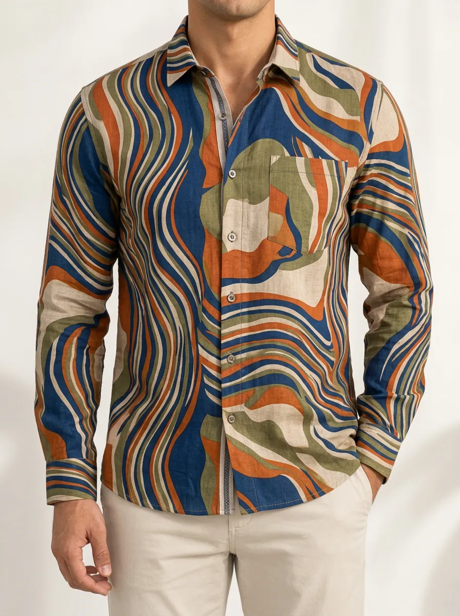 Men's Abstract Printed Long Sleeve Shirt