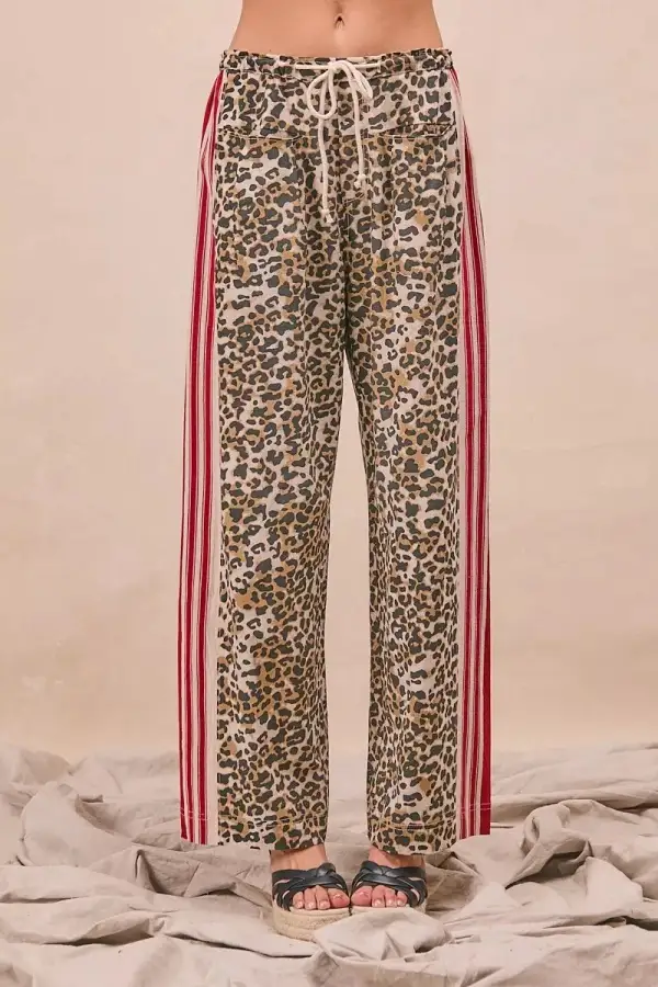 Bohemian Sequin Leopard Print Drawstring Pocketed Pants