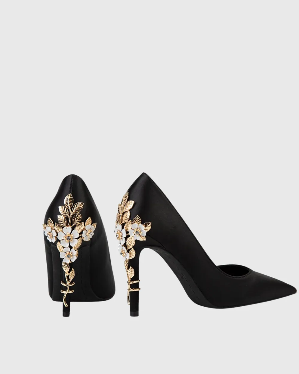 Metal Flower Heels in Black