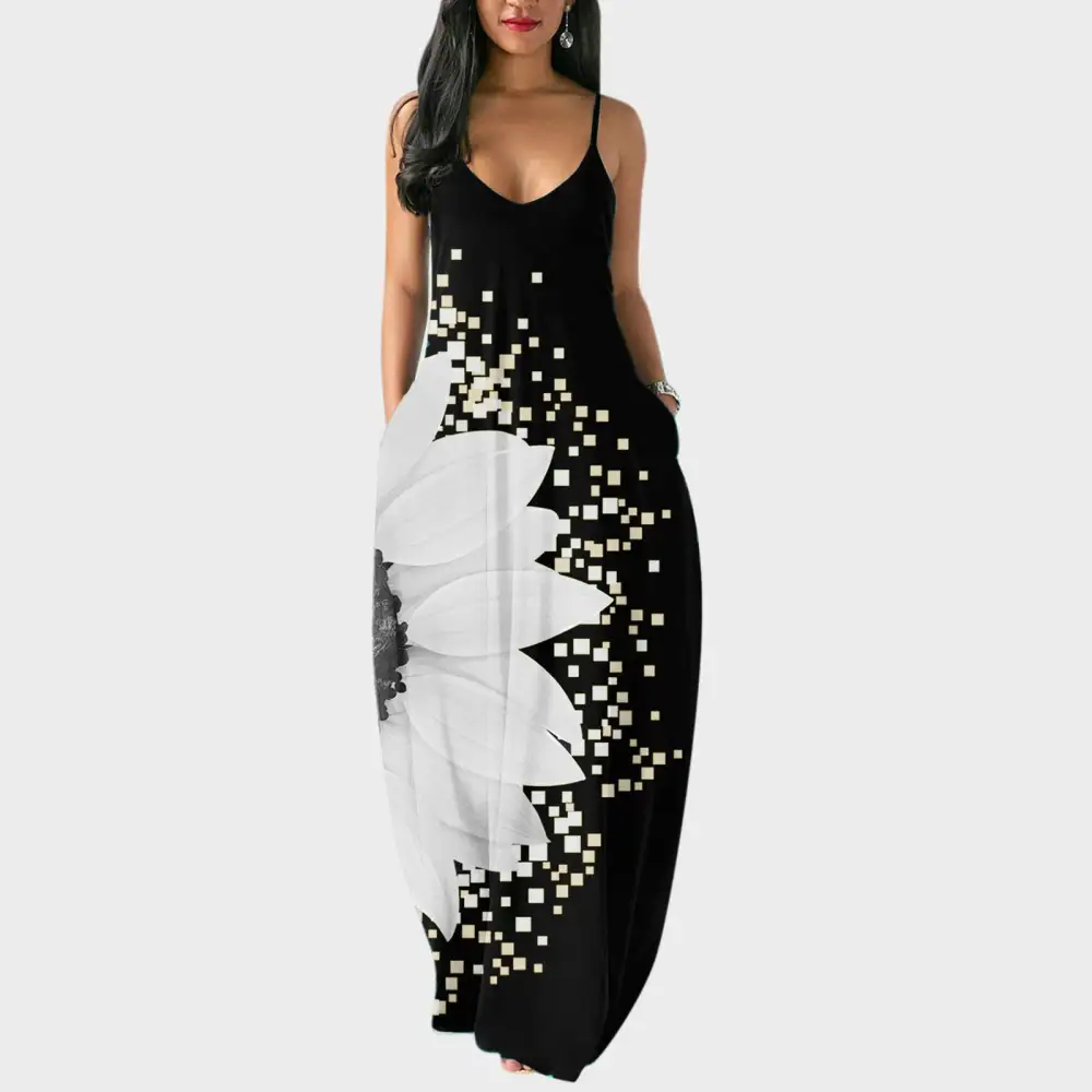2023Women's Long Sleeveless V Neck Dress