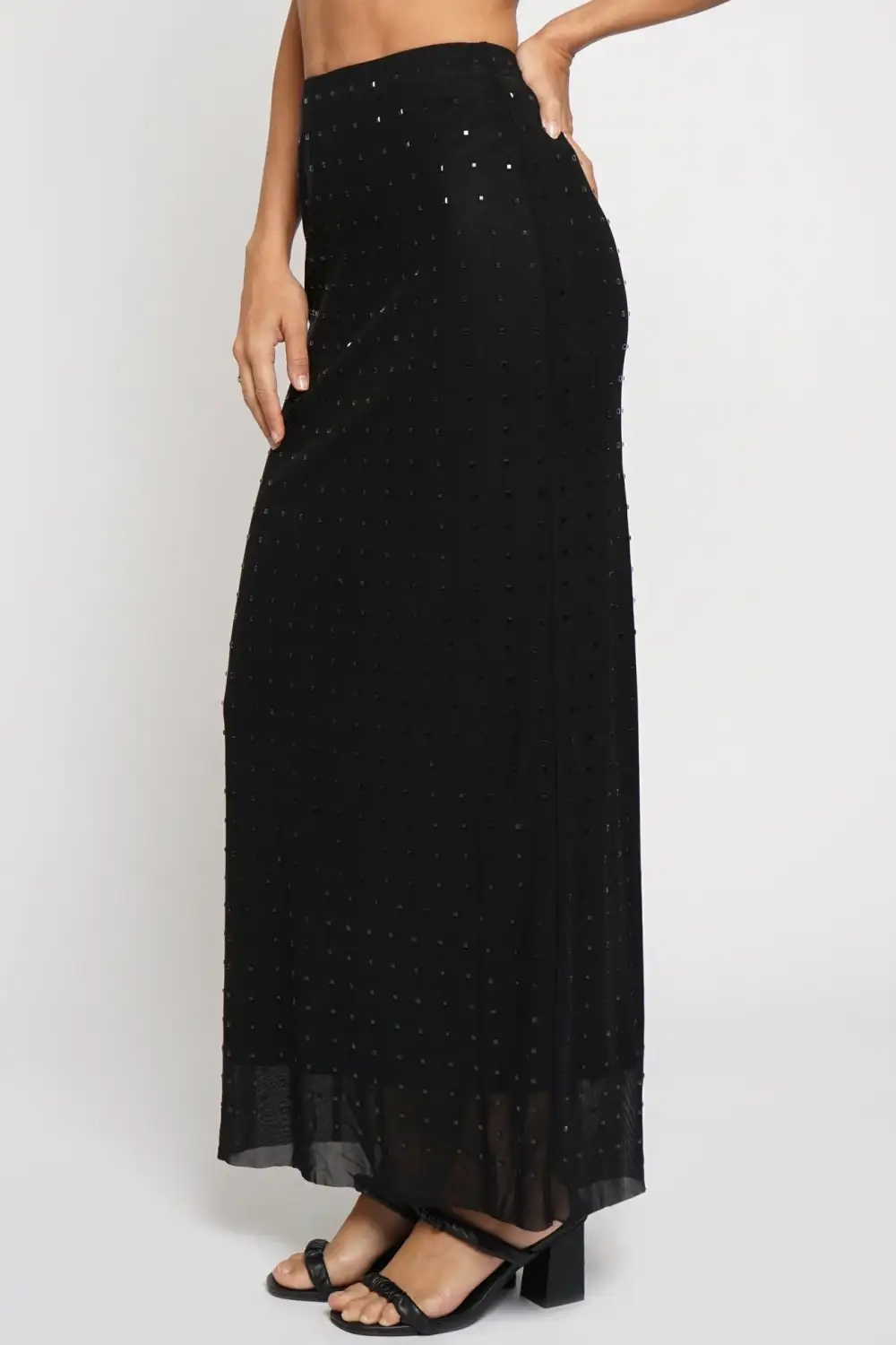 Mirror Glass Fix Mesh Maxi Skirt