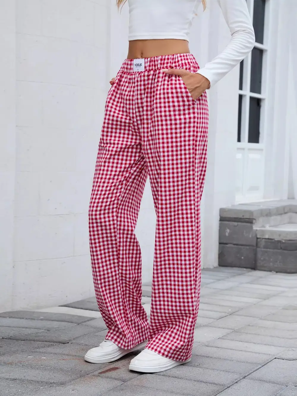 Relaxed Plaid Wide Leg Pants