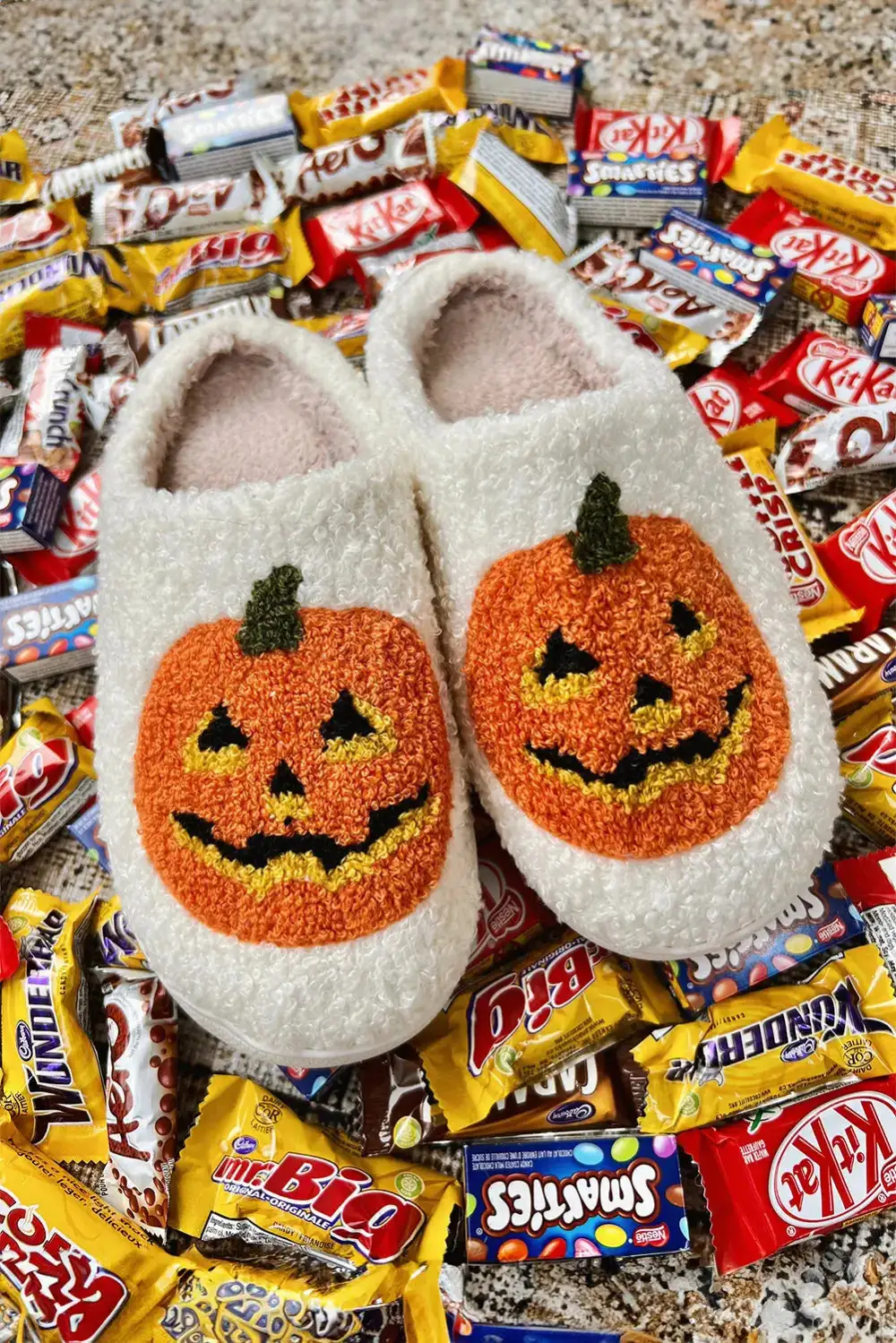 Pumpkin Print Plush House Slippers