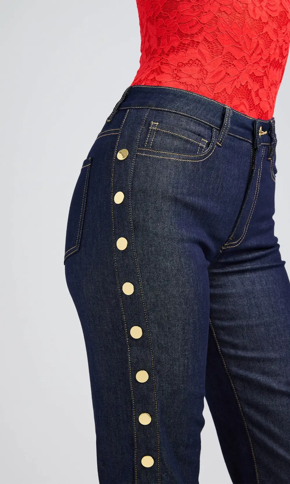 Dark Blue Denim Snap Pants
