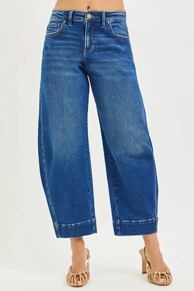 Mid Rise Barrel Leg Denim Jeans