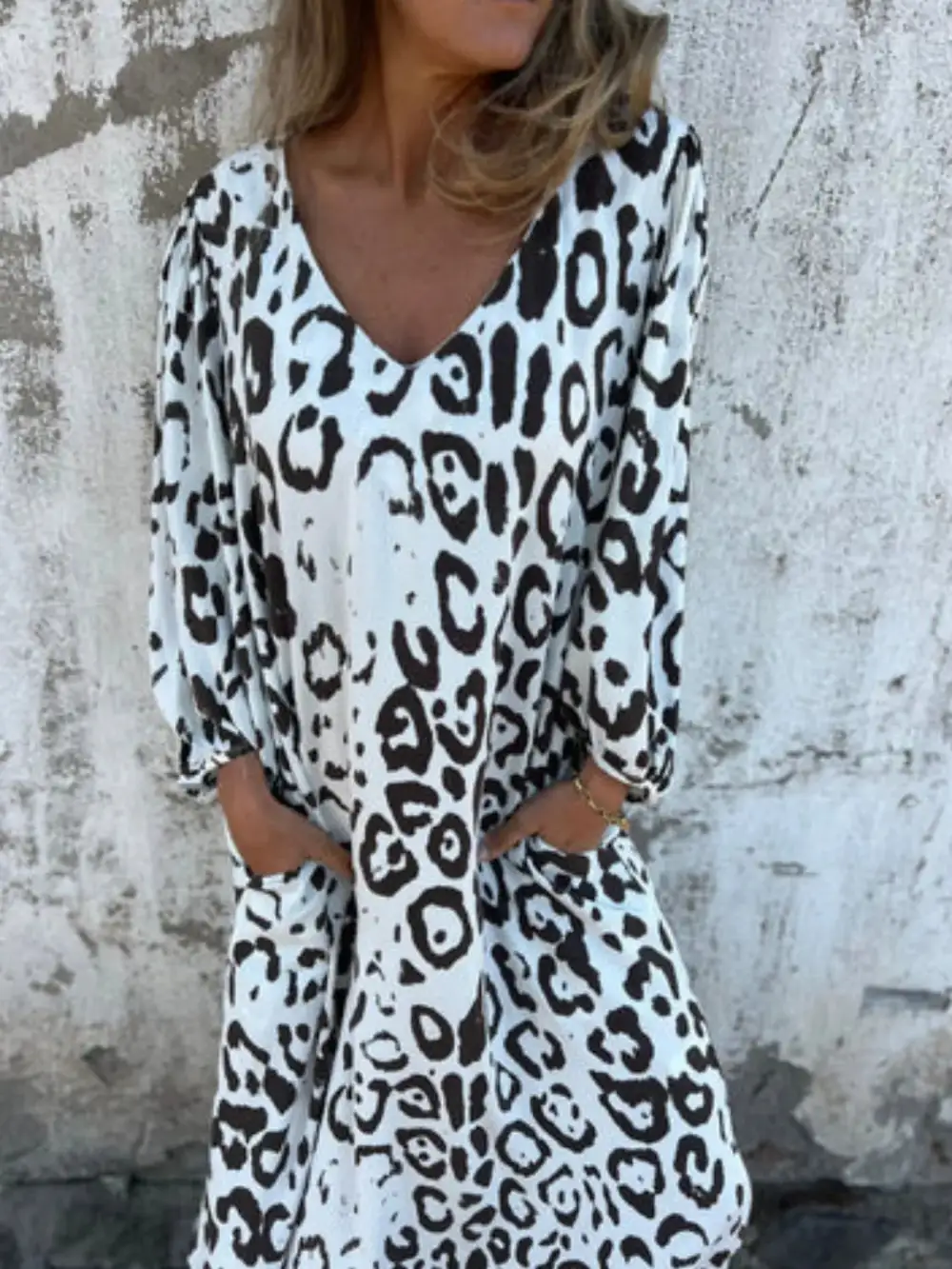 V-Neck Printed Midi Dress