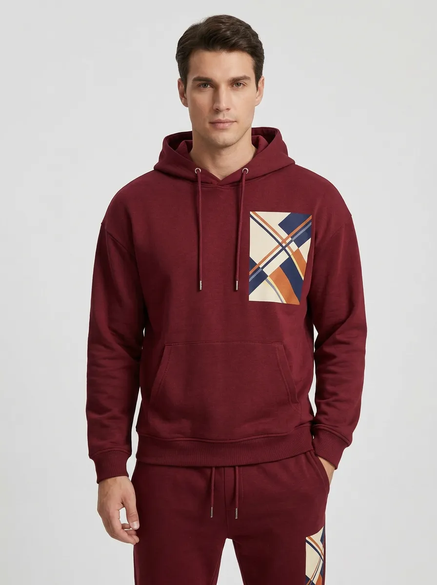 Men's Geometric Plaid Pattern Printed Hoodie Jogger Set