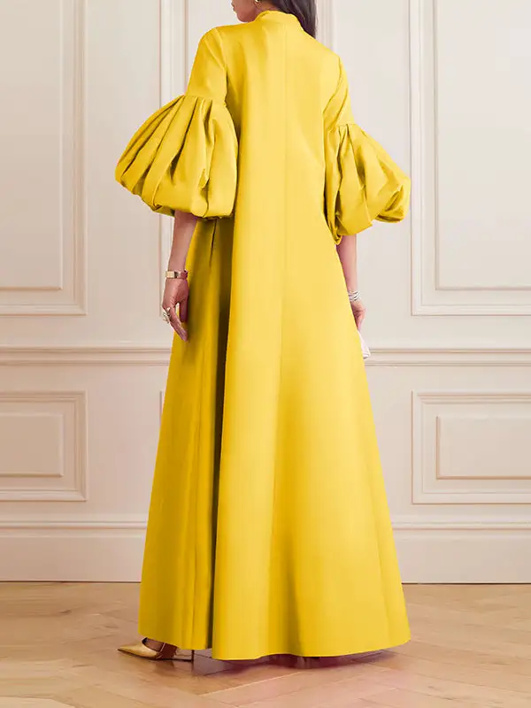 Loose Flower Shape Stand Collar Evening Dress Maxi Dress