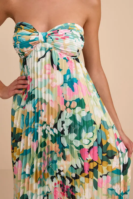 Whimsical Beauty Hot Pink Satin Plisse Strapless Maxi Dress