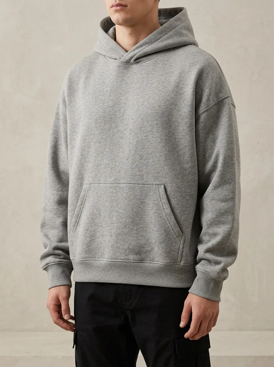 Men's Minimalist Grey Plain Cotton Printed Hoodie