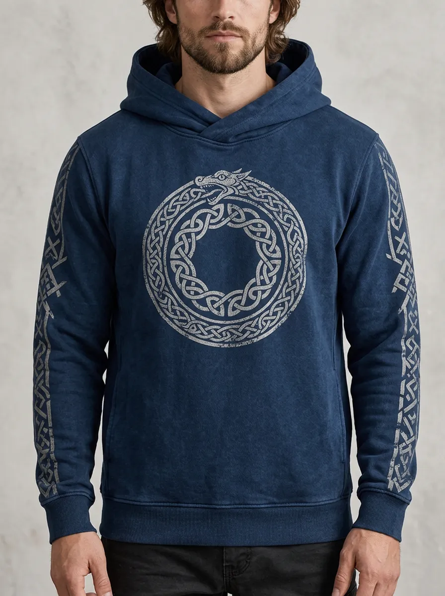 Men's Ouroboros Pullover Knotwork Relaxed Hoodie