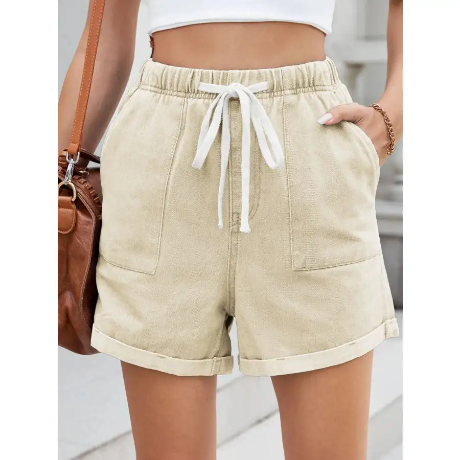 Drawstring Wash Denim Shorts
