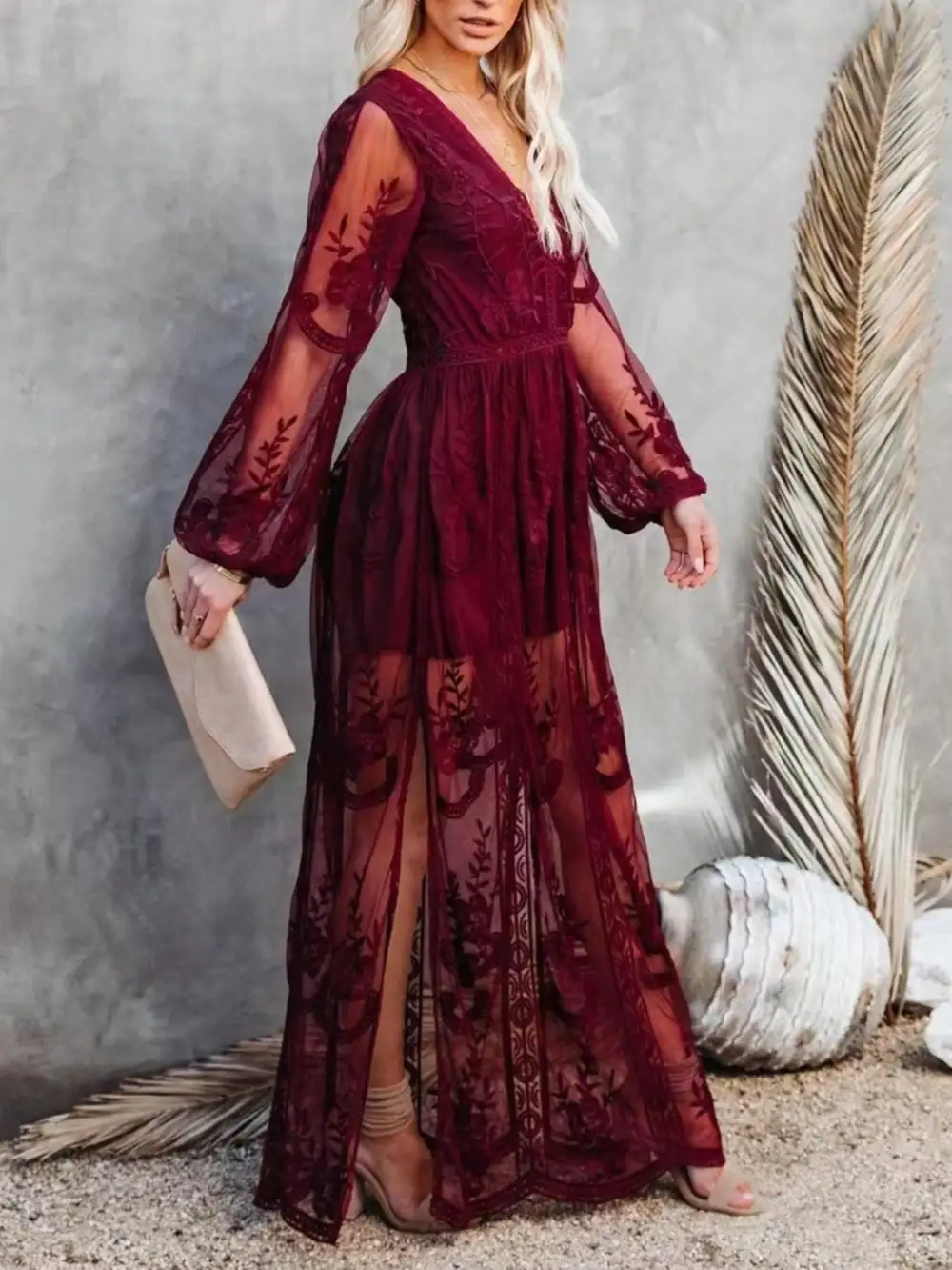 Floral Lace Slit Maxi Dress