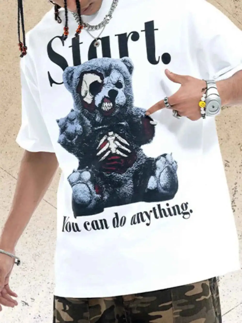 Teddy Bear Graphic Round Neck Oversized T-Shirt