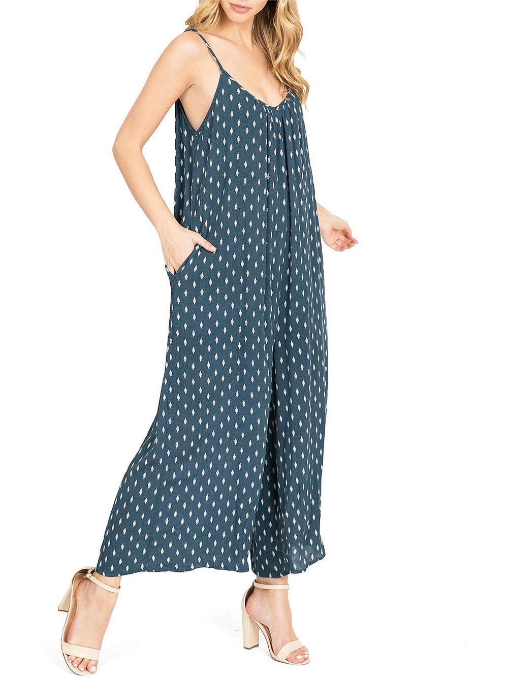 Navy Blue Polka - Dot Culotte Jumpsuit
