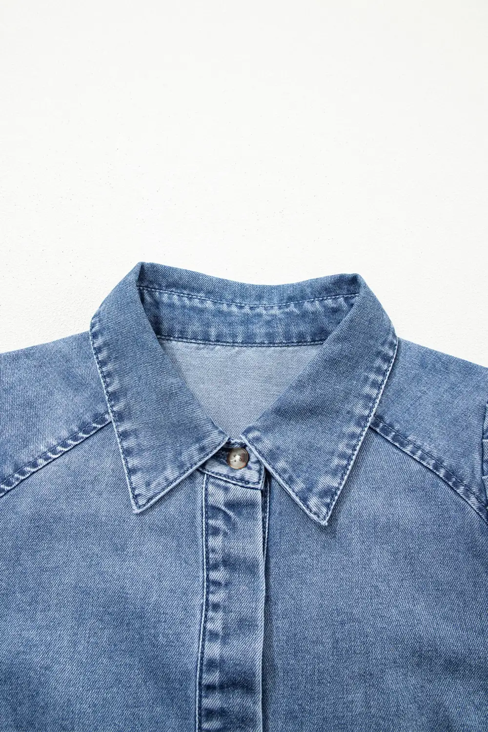 Blue Puff Half Sleeve Collared Denim Shirt