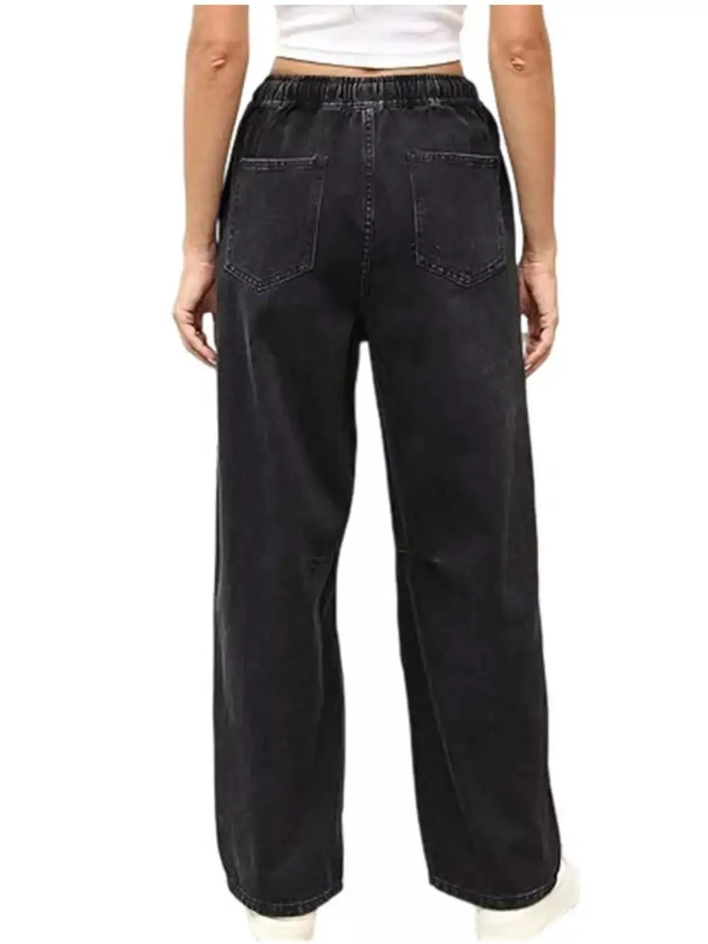 Sharp Wide Leg Elastic Waist Denim Jeans