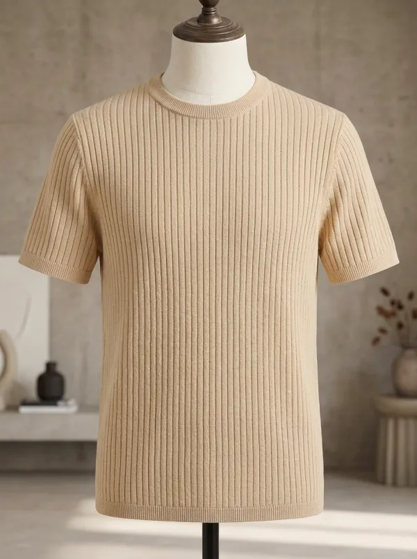 Refined Ribbed-Knit Men's Knit Crew-Neck T-Shirt