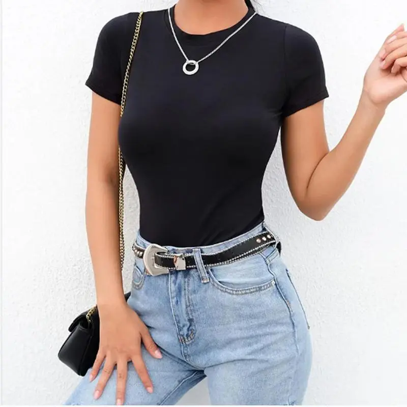 5 Pack Short Sleeve Bodysuits - Women'S Crew Neck T ShirtBodysuits For Daily Casual Wear