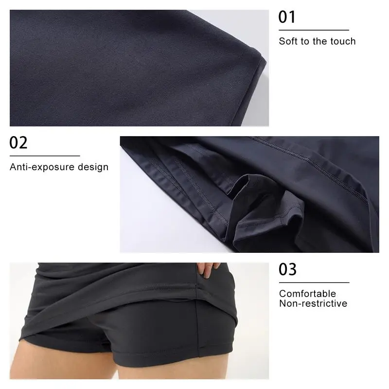 Women's Solid Color Leopard Stretch High Waist Straight Slit Mini Sports Skirt