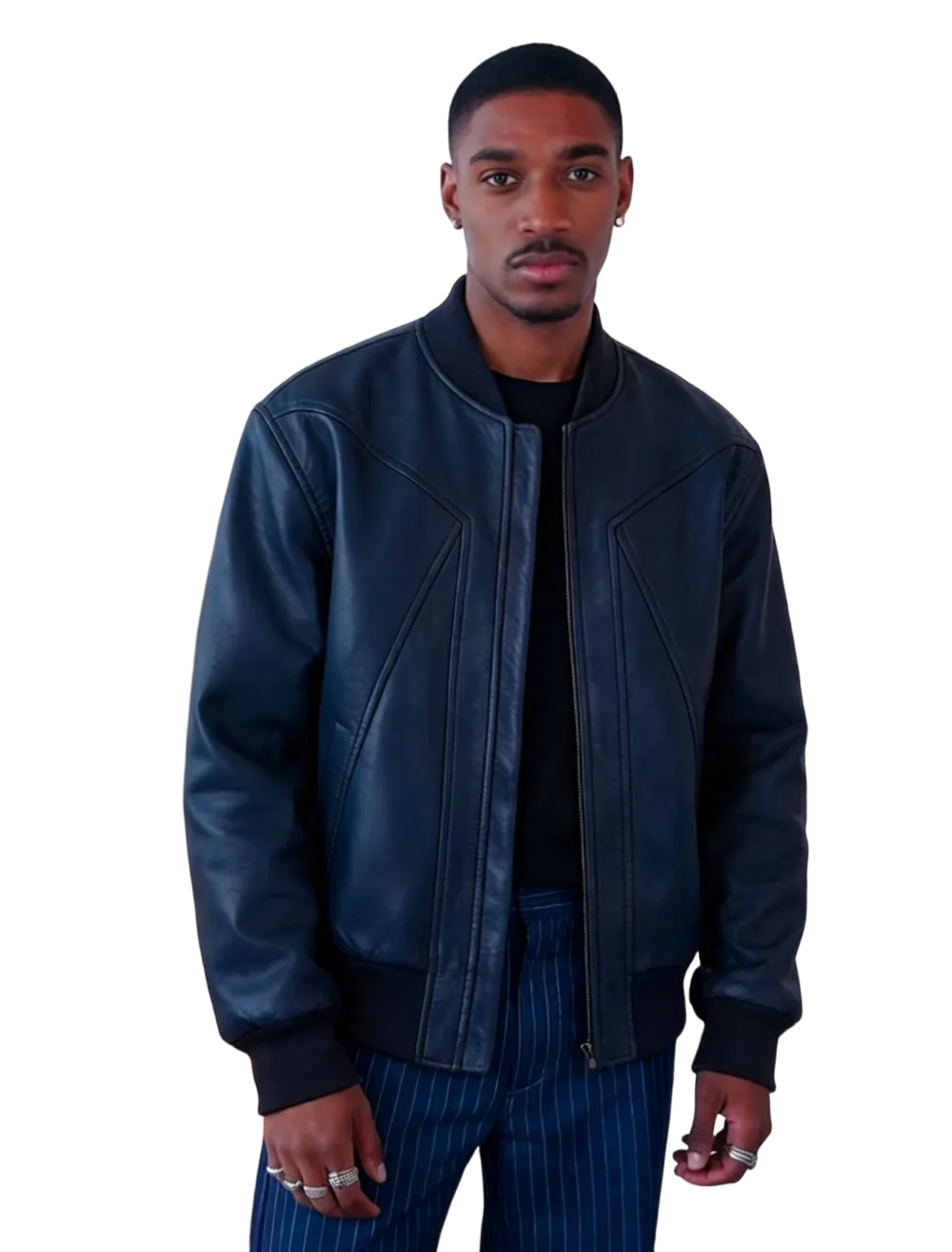Men's solid color sporty windproof leather jacket