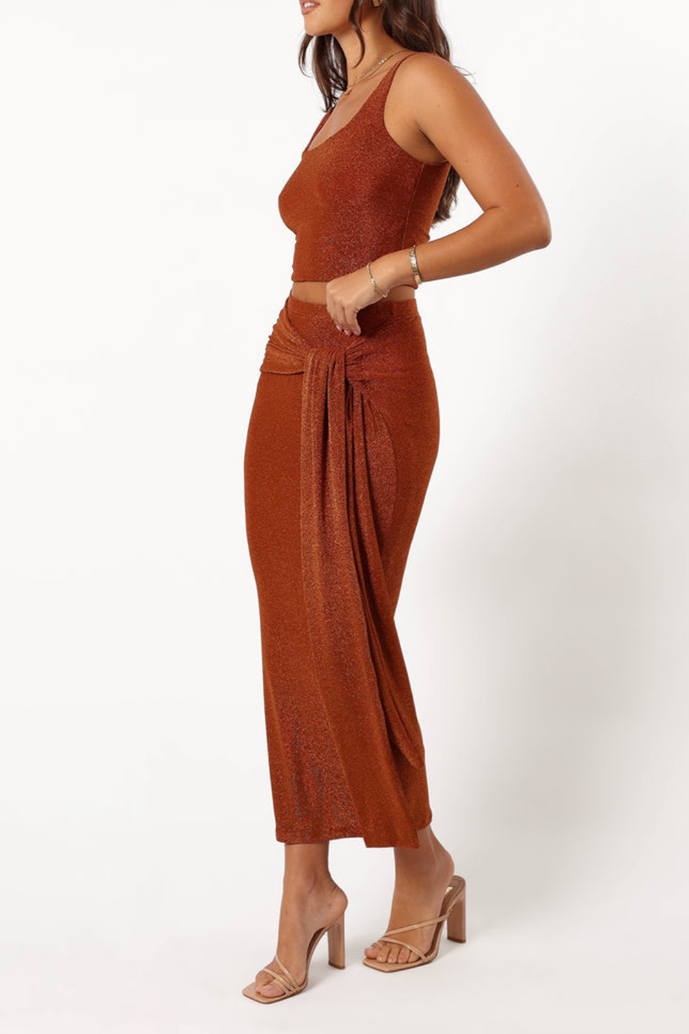 BRONZE SLIM FIT LONG SKIRT