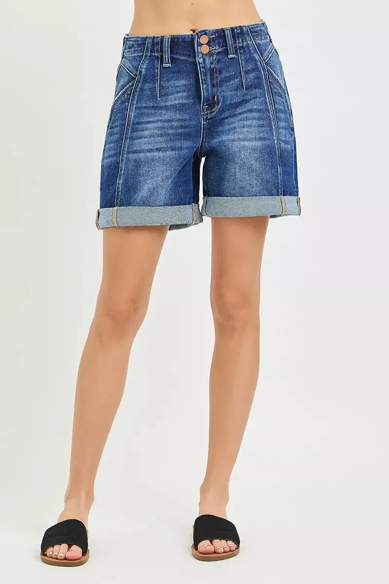 High Rise Seamed Roll Up Shorts