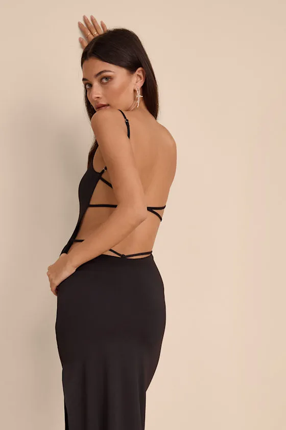 Carys Black Strappy Column Maxi Dress
