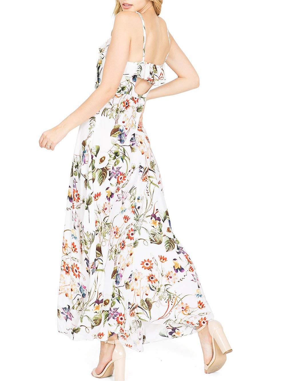 White Floral Spaghetti - Strap Maxi Dress
