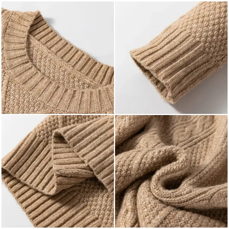 Women'S Round Neck Long Sleeve Sweater Dress Casual Loose Fit Cable Knit Pullover Mini Dress
