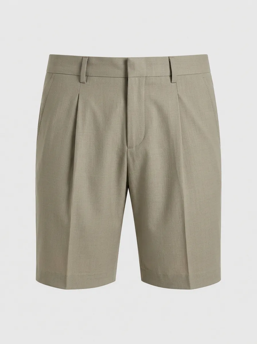 Men's Casual Business Khaki Pleated Tailored Shorts