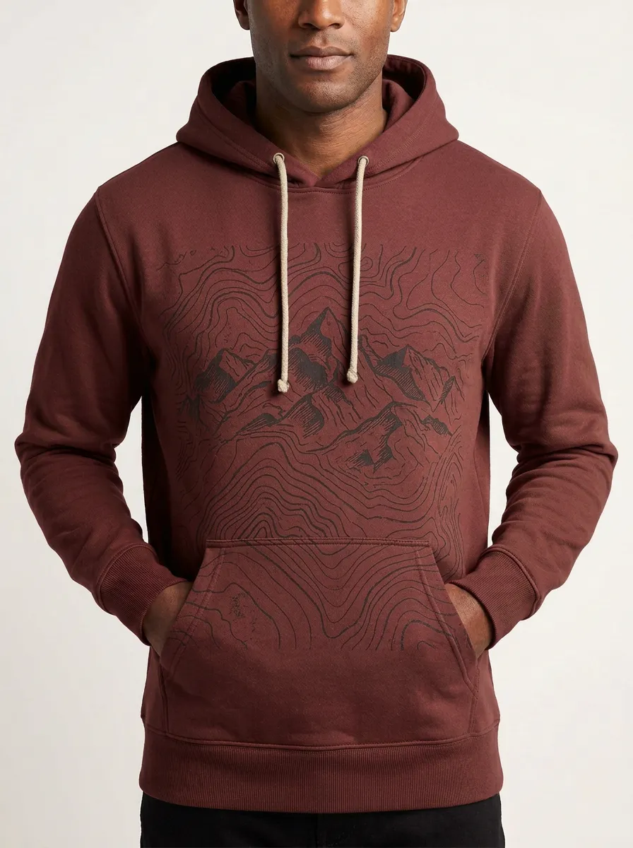 Men's Ridge Mountain Hiking Topographic Graphic Hoodie